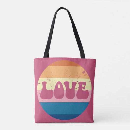 Retro Liefde Typografie Op  Sunset Stripes Tote Bag (Achterkant)