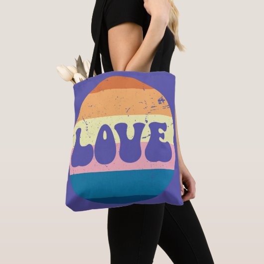 Retro Liefde Typografie Op Sunset Stripes Tote Bag (Dichtbij)