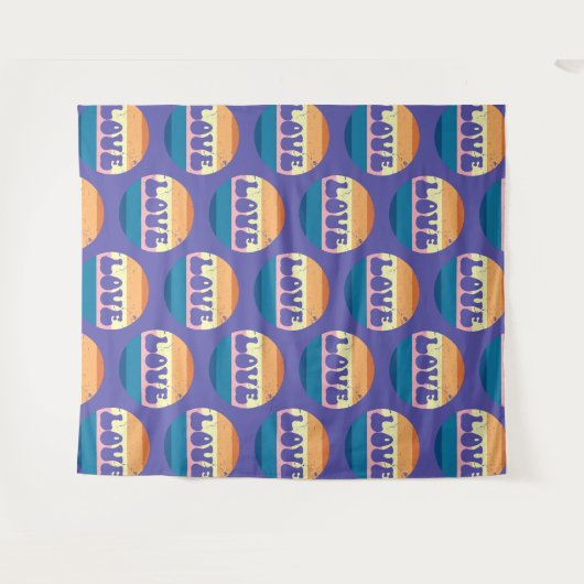 Retro Liefde Typografie Op  Sunset Stripes Wandkleed (Voorkant (horizontaal))