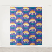 Retro Liefde Typografie Op  Sunset Stripes Wandkleed (Voorkant)