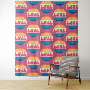 Retro Liefde Typografie Op  Sunset Stripes Wandkleed
