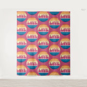 Retro Liefde Typografie Op  Sunset Stripes Wandkleed (Voorkant)