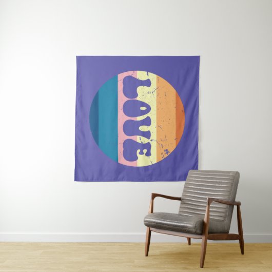 Retro Liefde Typografie Op  Sunset Stripes Wandkleed (In Situ (horizontaal))