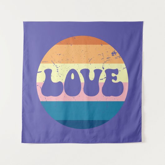 Retro Liefde Typografie Op  Sunset Stripes Wandkleed (Voorkant)