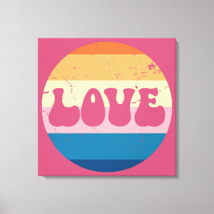 Retro Liefde Typografie Op  Zonsondergang Achtergr Canvas Afdruk
