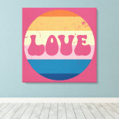 Retro Liefde Typografie Op  Zonsondergang Achtergr Canvas Afdruk (Insitu (Houten vloer))