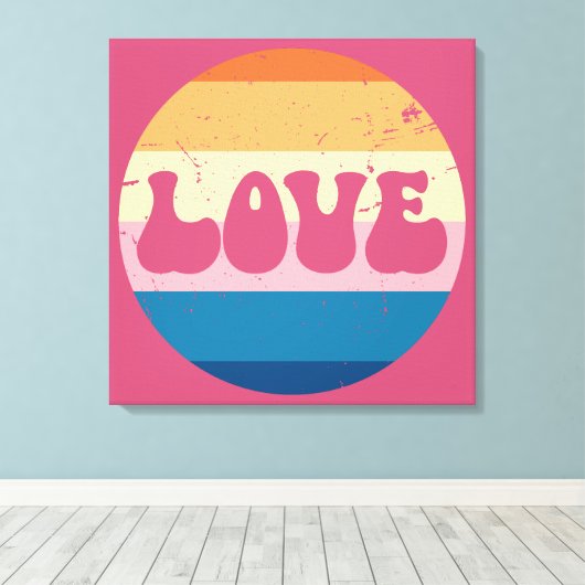 Retro Liefde Typografie Op  Zonsondergang Achtergr Canvas Afdruk (Insitu (Houten vloer))