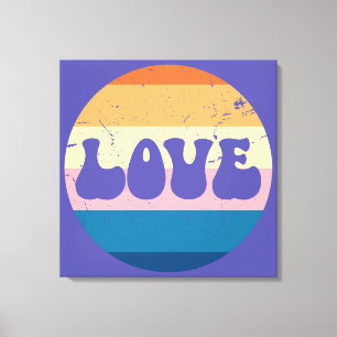 Retro Liefde Typografie Op Zonsondergang Achtergr Canvas Afdruk