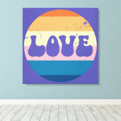 Retro Liefde Typografie Op Zonsondergang Achtergr Canvas Afdruk (Insitu (Houten vloer))