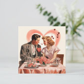 Retro liefdespaar rode harten Valentijn Feestdagenkaart (Staand voorkant)