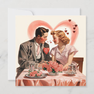 Retro liefdespaar rode harten Valentijn Feestdagenkaart