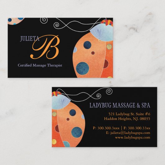 Retro lieveheersbeestje uniek monogram visitekaartje (Voorkant / Achterkant)