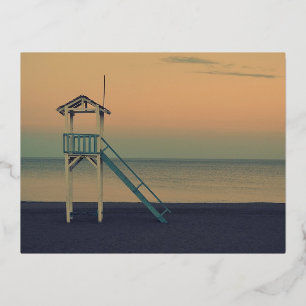 Retro Lifeguard Beach Tower Sunset Foto Folie Feestdagen Briefkaart