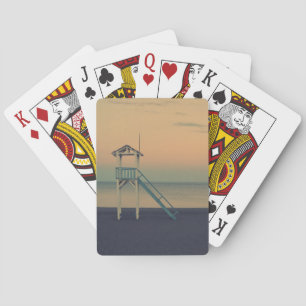 Retro Lifeguard Beach Tower Sunset Foto Pokerkaarten