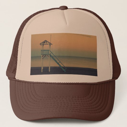 Retro Lifeguard Beach Tower Sunset Foto Trucker Pet (Voorkant)