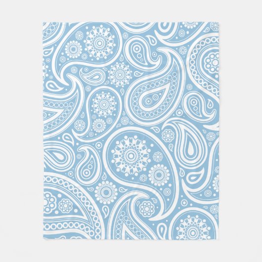 Retro Light Blue White Paisley Print Fleece Deken (Voorkant)