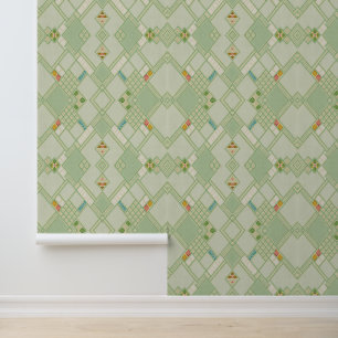 Retro Light Green Geometric Bohemian Tile Patroon Behang