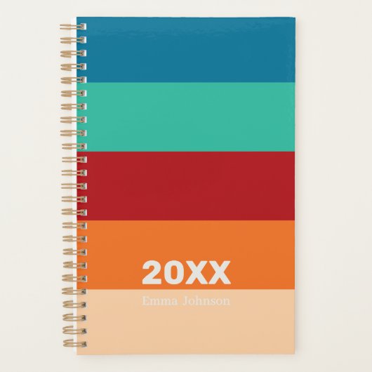 Retro Light Orange Pumpkin Blue Stripe 2026 Name Planner (Voorkant)