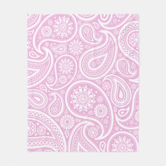Retro Light Roze White Paisley Print Fleece Deken (Voorkant)