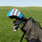 Retro Light Sky Blue Across Strepen met Naam Golfheadcover (Insitu)