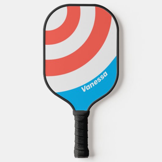 Retro Light Sky Blue Circle Stripe met naam Pickleball Paddle (Voorkant)