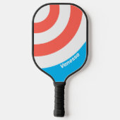 Retro Light Sky Blue Circle Stripe met naam Pickleball Paddle (Achterkant)