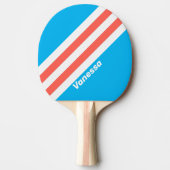 Retro Light Sky Blue Stripes met naam Tafeltennisbatje (Voorkant)