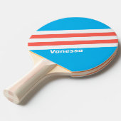 Retro Light Sky Blue Stripes met naam Tafeltennisbatje (Voorkant Gekanteld)
