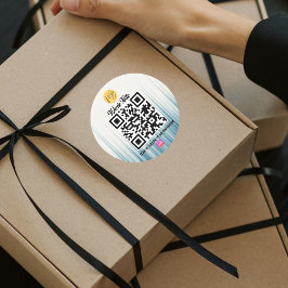 Retro LightBlue Modern Business Instagram QR-code Ronde Sticker