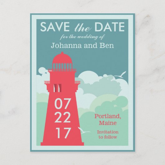 Retro Lighthouse Poster Save the Date Briefkaart (Voorkant)