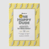 Retro Lightning One Happy Dude 1e verjaardag foto Vellum Uitnodigingen (Voorkant)