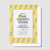 Retro Lightning One Happy Dude 1e verjaardag foto Vellum Uitnodigingen (Offset)