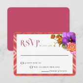 Retro Lijnen Bloemen Magenta Fuchsia Bruiloft RSVP Kaart (Voorkant / Achterkant)
