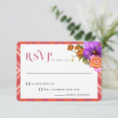Retro Lijnen Bloemen Magenta Fuchsia Bruiloft RSVP Kaart (Staand voorkant)