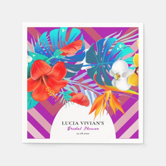 Retro lijnen bloemrijke zomer tropische bruiloft f servet (Voorkant)