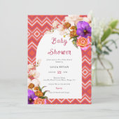 Retro lijnen Floral Magenta Fuchsia Baby shower Kaart (Staand voorkant)
