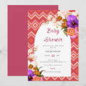 Retro lijnen Floral Magenta Fuchsia Baby shower Kaart (Voorkant / Achterkant)