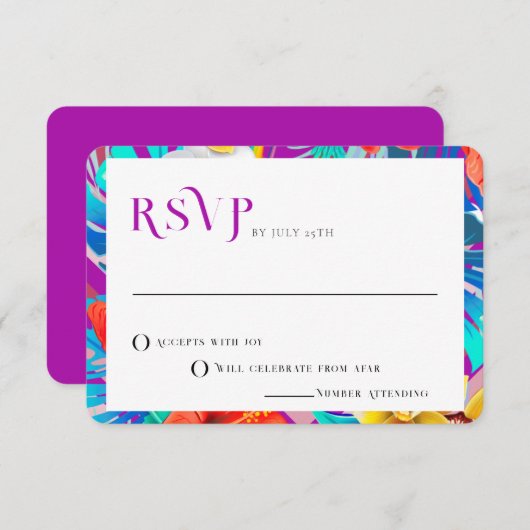Retro Lijnen Fuchsia Zomer Tropische Bruiloft RSVP Kaart (Voorkant / Achterkant)
