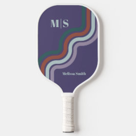 Retro Lijnen Met Initialen en Naam Moderne Kleur Pickleball Paddle