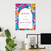 Retro lijnen Tropisch Magenta Bruids Shower Welkom Poster (Thuiskantoor)