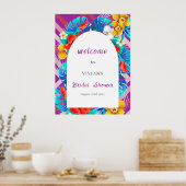 Retro lijnen Tropisch Magenta Bruiloft Welcome Poster (Keuken)