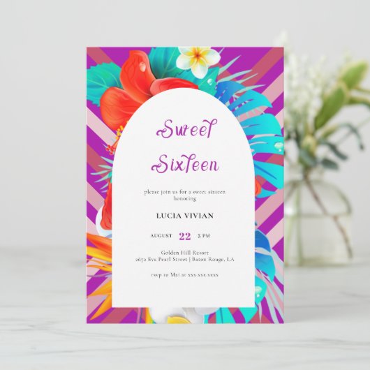 Retro lijnen Tropische Magenta Fuchsia Sweet Sixte Kaart (Staand voorkant)