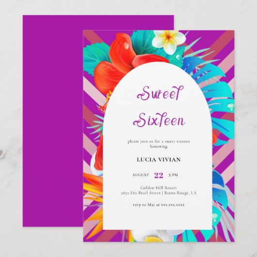 Retro lijnen Tropische Magenta Fuchsia Sweet Sixte Kaart (Voorkant / Achterkant)