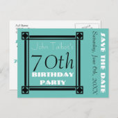 Retro Lijst 70e verjaardagsfeest Save the Date Aankondigingskaart (Voorkant / Achterkant)