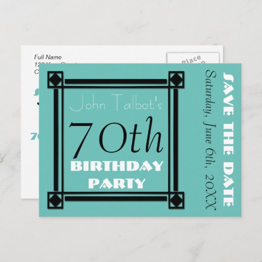 Retro Lijst 70e verjaardagsfeest Save the Date Aankondigingskaart (Voorkant / Achterkant)