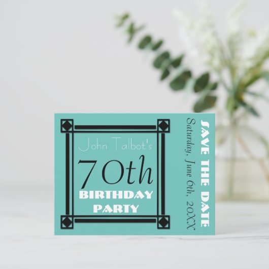 Retro Lijst 70e verjaardagsfeest Save the Date Aankondigingskaart (Staand voorkant)