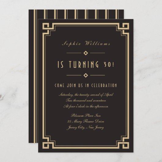 Retro lijst Art Deco donkere verjaardagsuitnodigin Kaart (Voorkant / Achterkant)