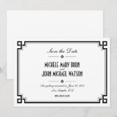 Retro lijst wit Art Deco Save the Date kaart (Voorkant / Achterkant)