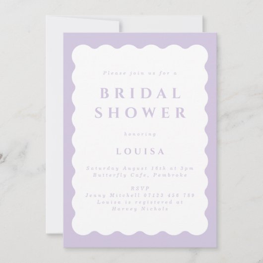 Retro Lila golvende bruids doucheuitnodiging Kaart (Voorkant)