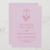 Retro Lila Magenta Floral Monogram Crest Bruiloft Kaart (Voorkant / Achterkant)